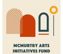 light yellow background with abstract shapes, green text reading "McMurtry Arts Initiatives Fund"